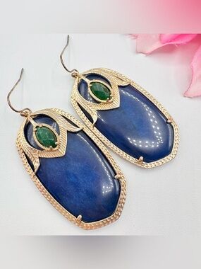 Kendra Scott Darby Blue Green Peacock Earrings Gold Tone Retired Discontinued